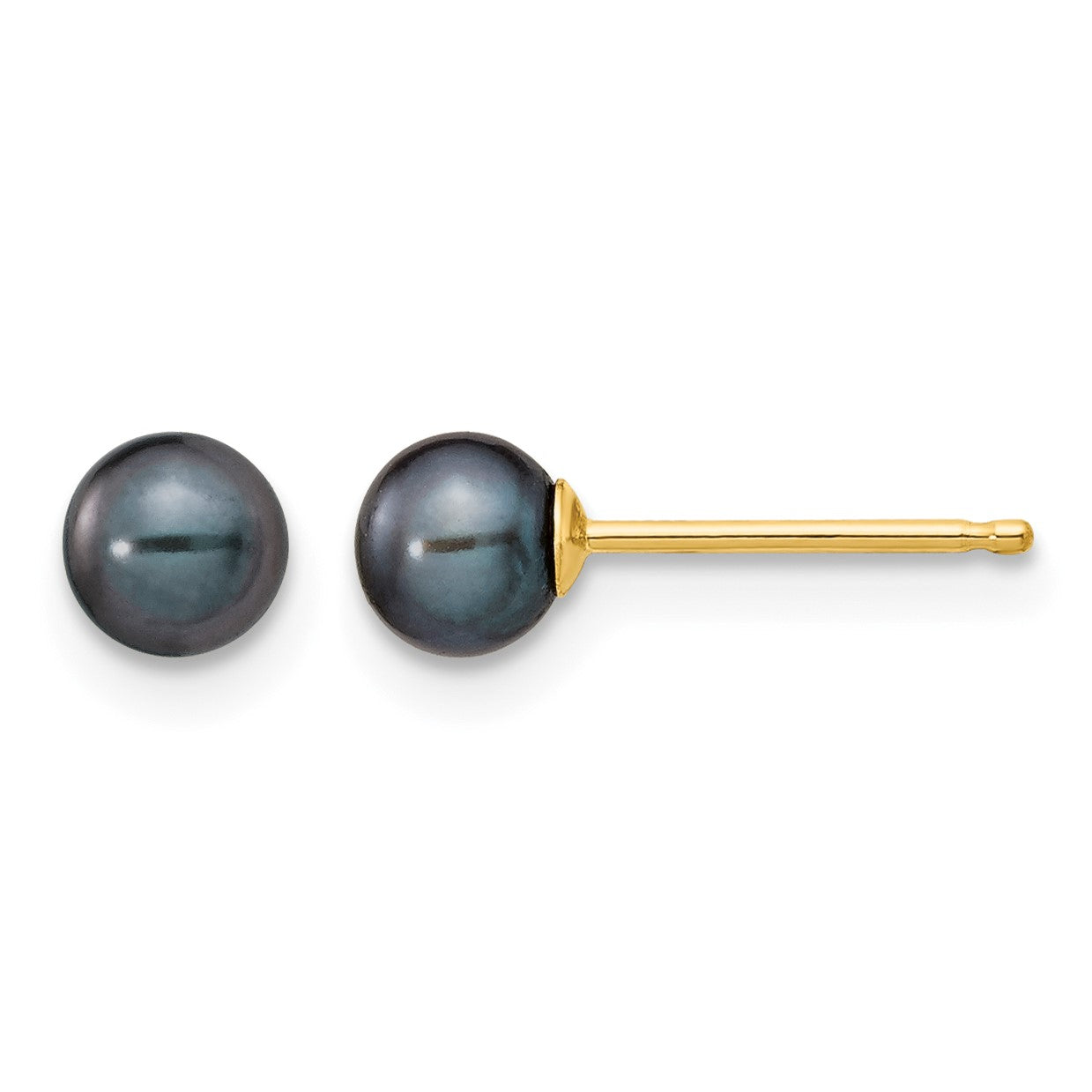 14k 4-5mm Black Round Freshwater Cultured Pearl Stud Post Earrings