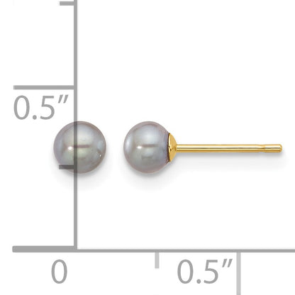 14k 4-5mm Grey Round Freshwater Cultured Pearl Stud Post Earrings