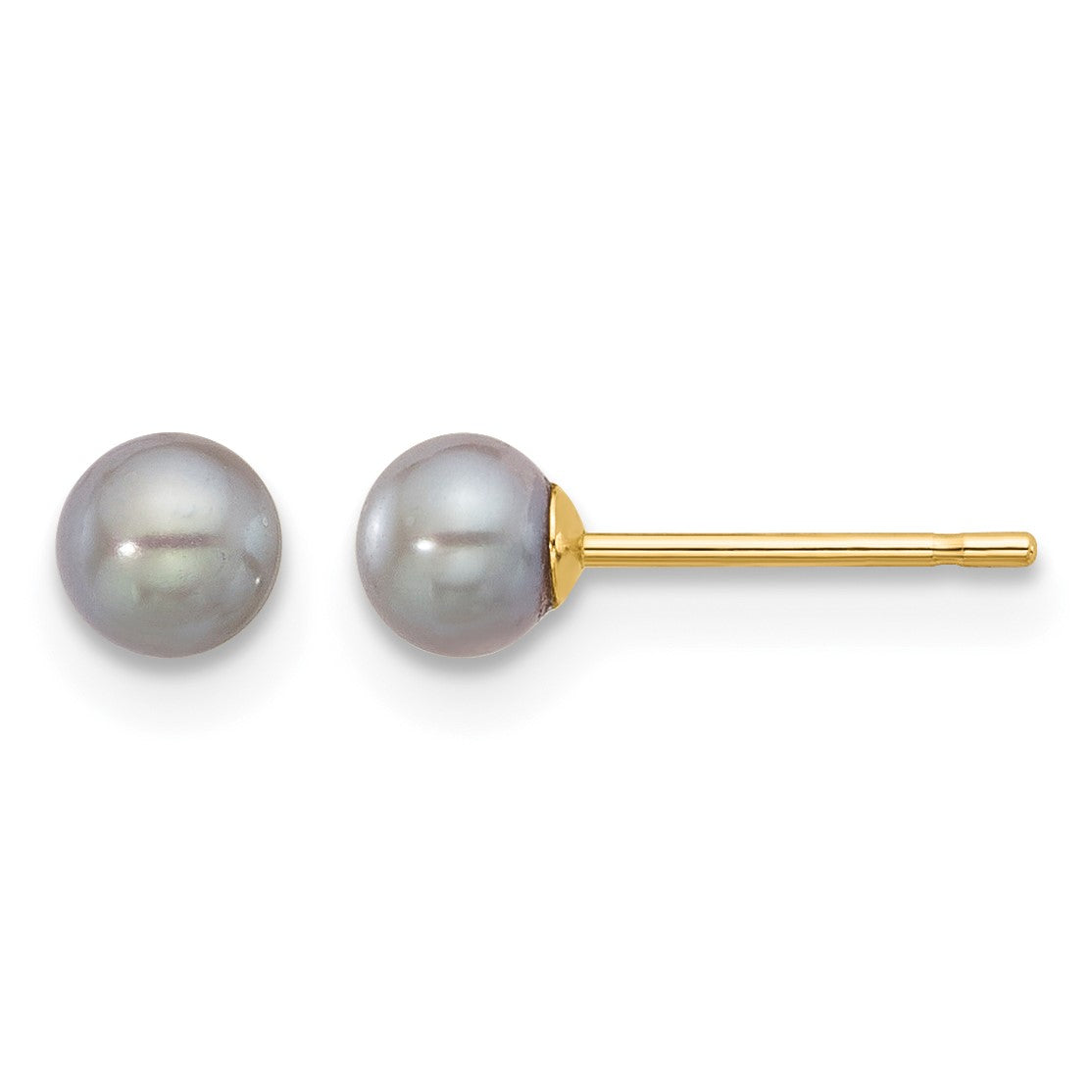 14k 4-5mm Grey Round Freshwater Cultured Pearl Stud Post Earrings