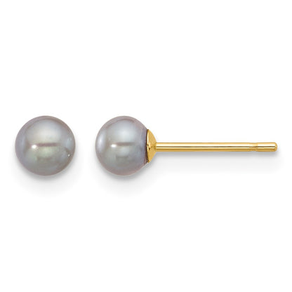 14k 4-5mm Grey Round Freshwater Cultured Pearl Stud Post Earrings