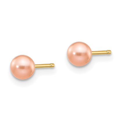 14k 4-5mm Pink Round Freshwater Cultured Pearl Stud Post Earrings