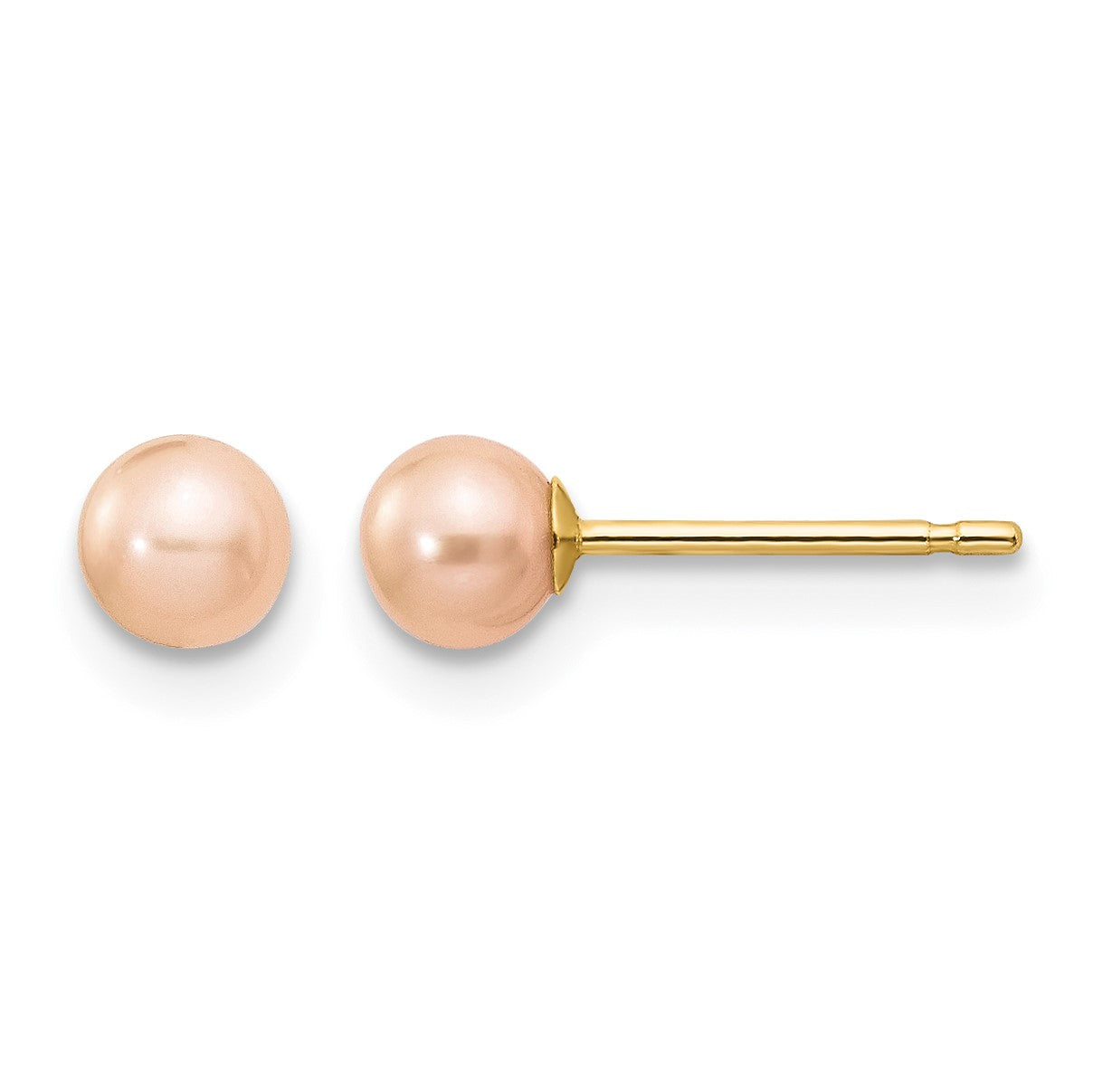 14k 4-5mm Pink Round Freshwater Cultured Pearl Stud Post Earrings