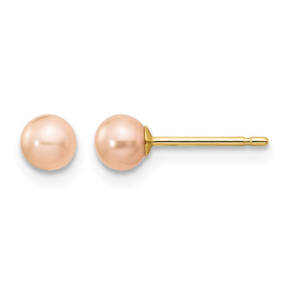 14k 4-5mm Pink Round Freshwater Cultured Pearl Stud Post Earrings