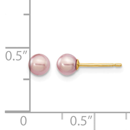 14k 4-5mm Purple Round Freshwater Cultured Pearl Stud Post Earrings