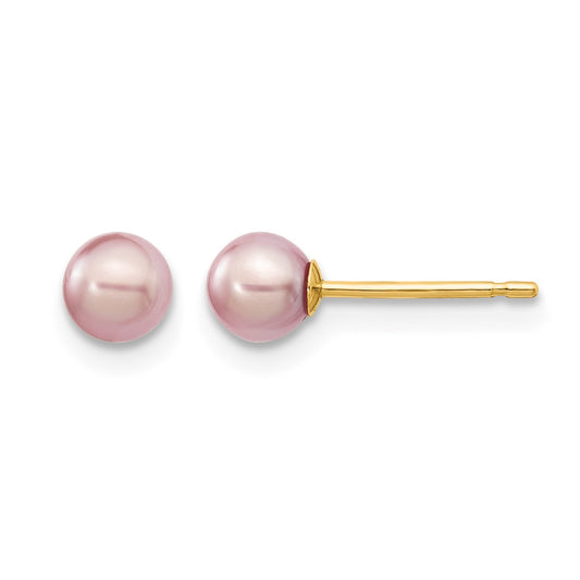 14k 4-5mm Purple Round Freshwater Cultured Pearl Stud Post Earrings