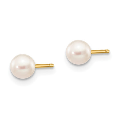 14k 4-5mm White Round Freshwater Cultured Pearl Stud Post Earrings