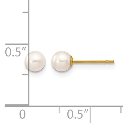 14k 4-5mm White Round Freshwater Cultured Pearl Stud Post Earrings