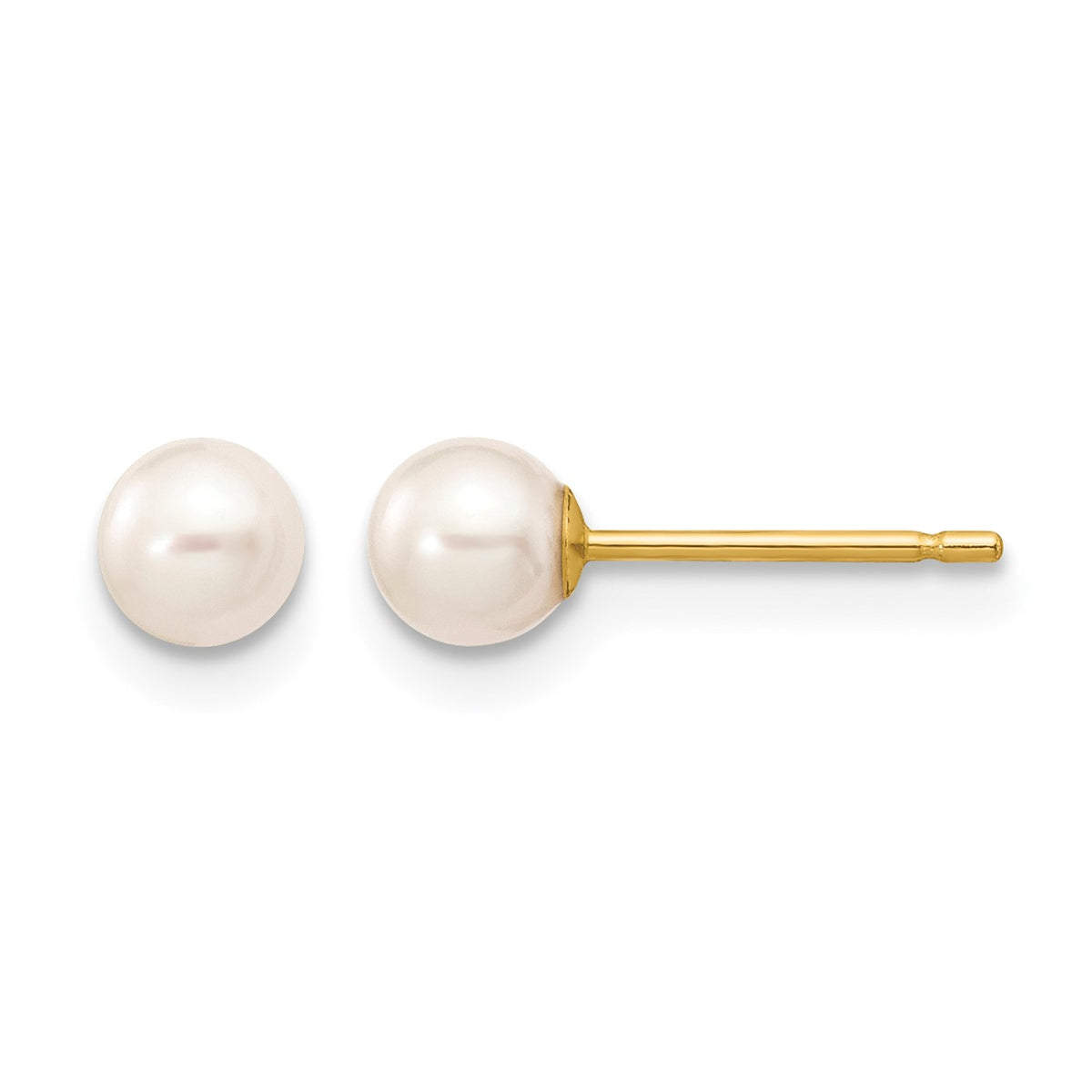 14k 4-5mm White Round Freshwater Cultured Pearl Stud Post Earrings