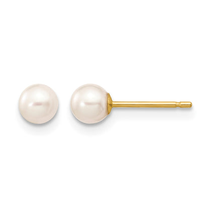 14k 4-5mm White Round Freshwater Cultured Pearl Stud Post Earrings