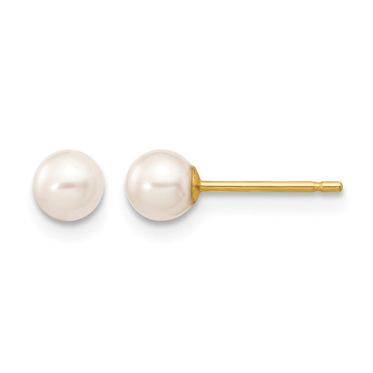 14k 4-5mm White Round Freshwater Cultured Pearl Stud Post Earrings