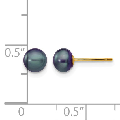 14k 5-6mm Black Button Freshwater Cultured Pearl Stud Post Earrings