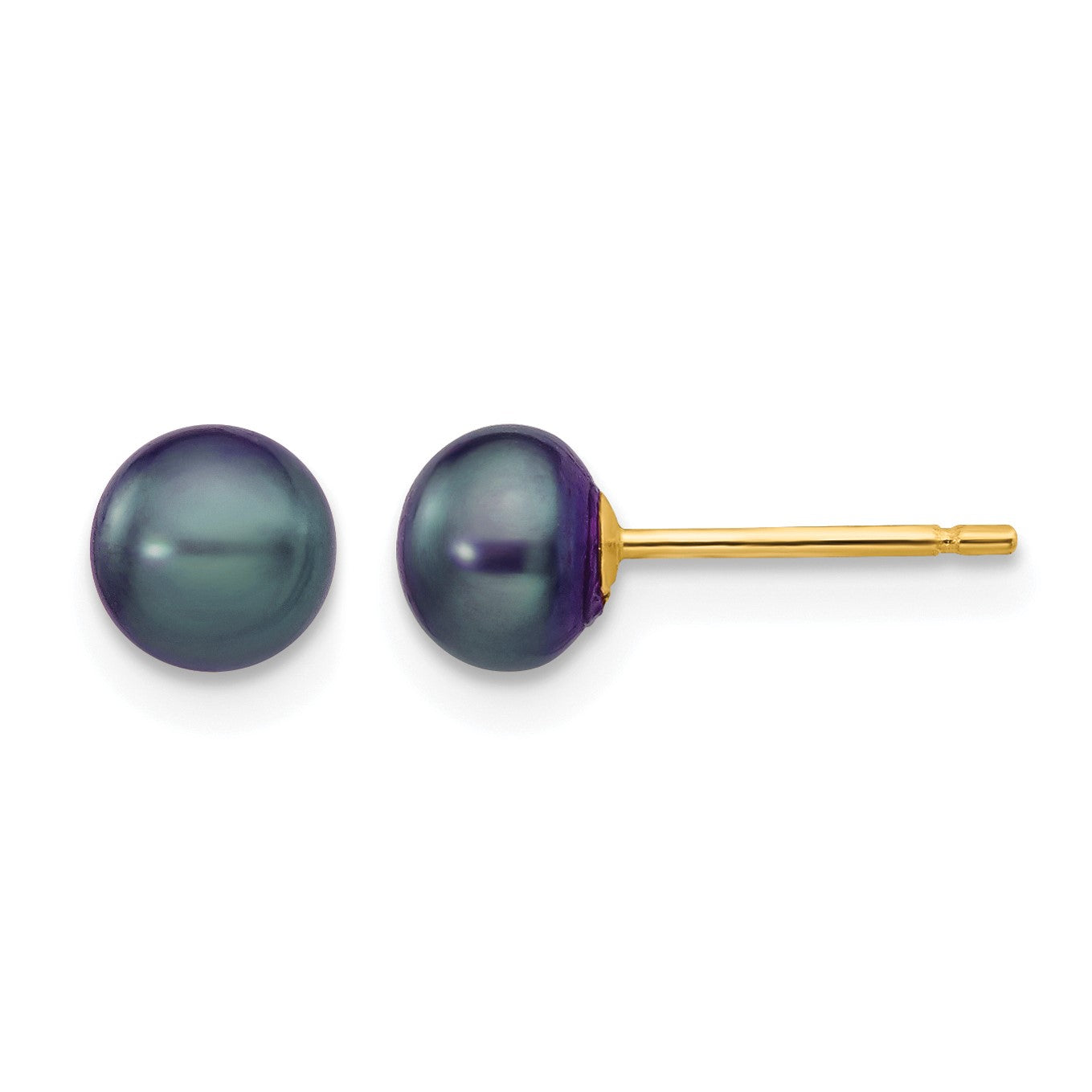 14k 5-6mm Black Button Freshwater Cultured Pearl Stud Post Earrings