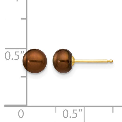 14k 5-6mm Brown Button Freshwater Cultured Pearl Stud Post Earrings