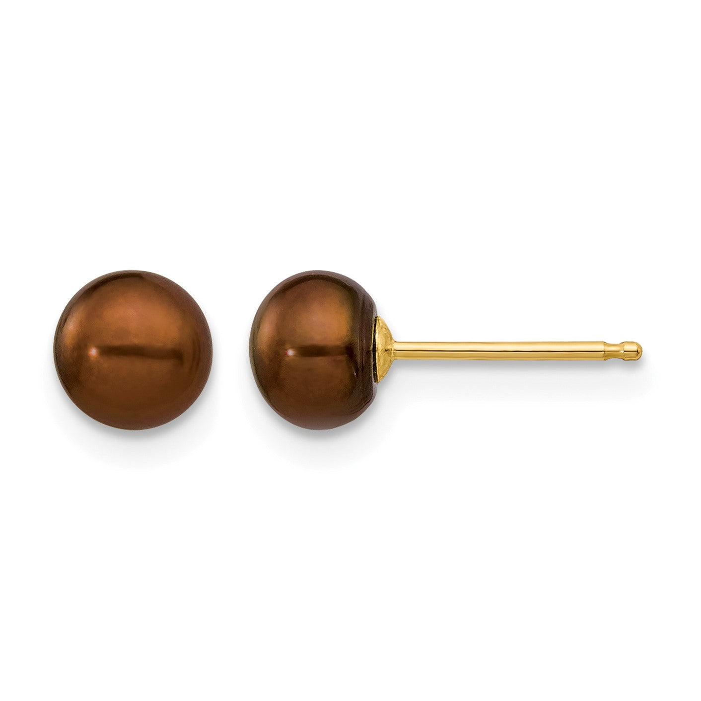 14k 5-6mm Brown Button Freshwater Cultured Pearl Stud Post Earrings