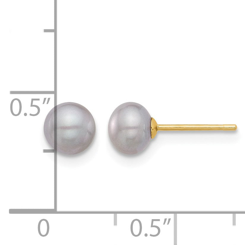 14k 5-6mm Grey Button Freshwater Cultured Pearl Stud Post Earrings