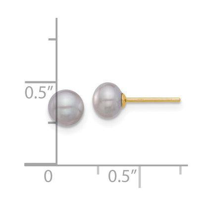 14k 5-6mm Grey Button Freshwater Cultured Pearl Stud Post Earrings