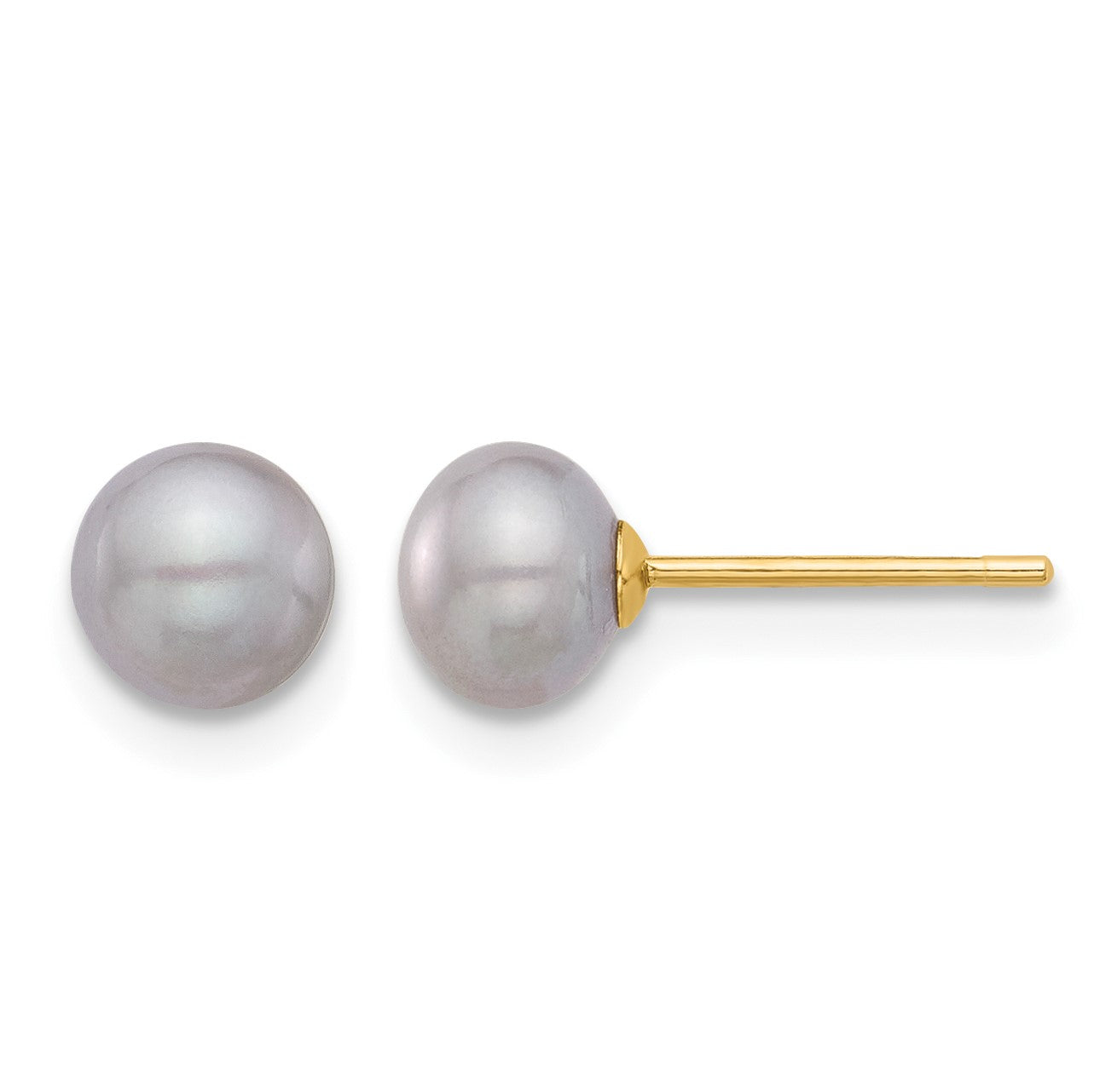 14k 5-6mm Grey Button Freshwater Cultured Pearl Stud Post Earrings