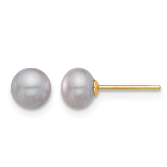 14k 5-6mm Grey Button Freshwater Cultured Pearl Stud Post Earrings