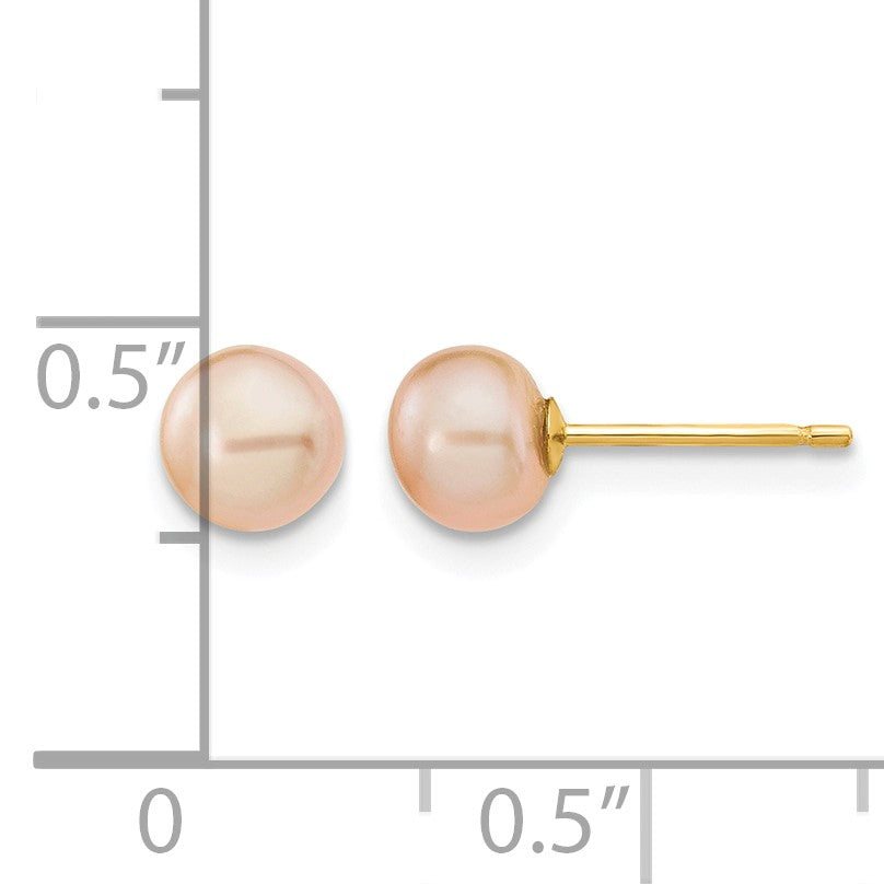 14k 5-6mm Pink Button Freshwater Cultured Pearl Stud Post Earrings