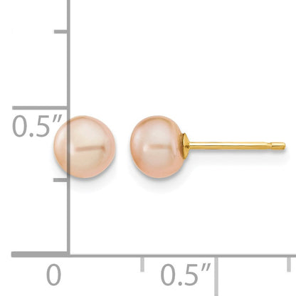 14k 5-6mm Pink Button Freshwater Cultured Pearl Stud Post Earrings