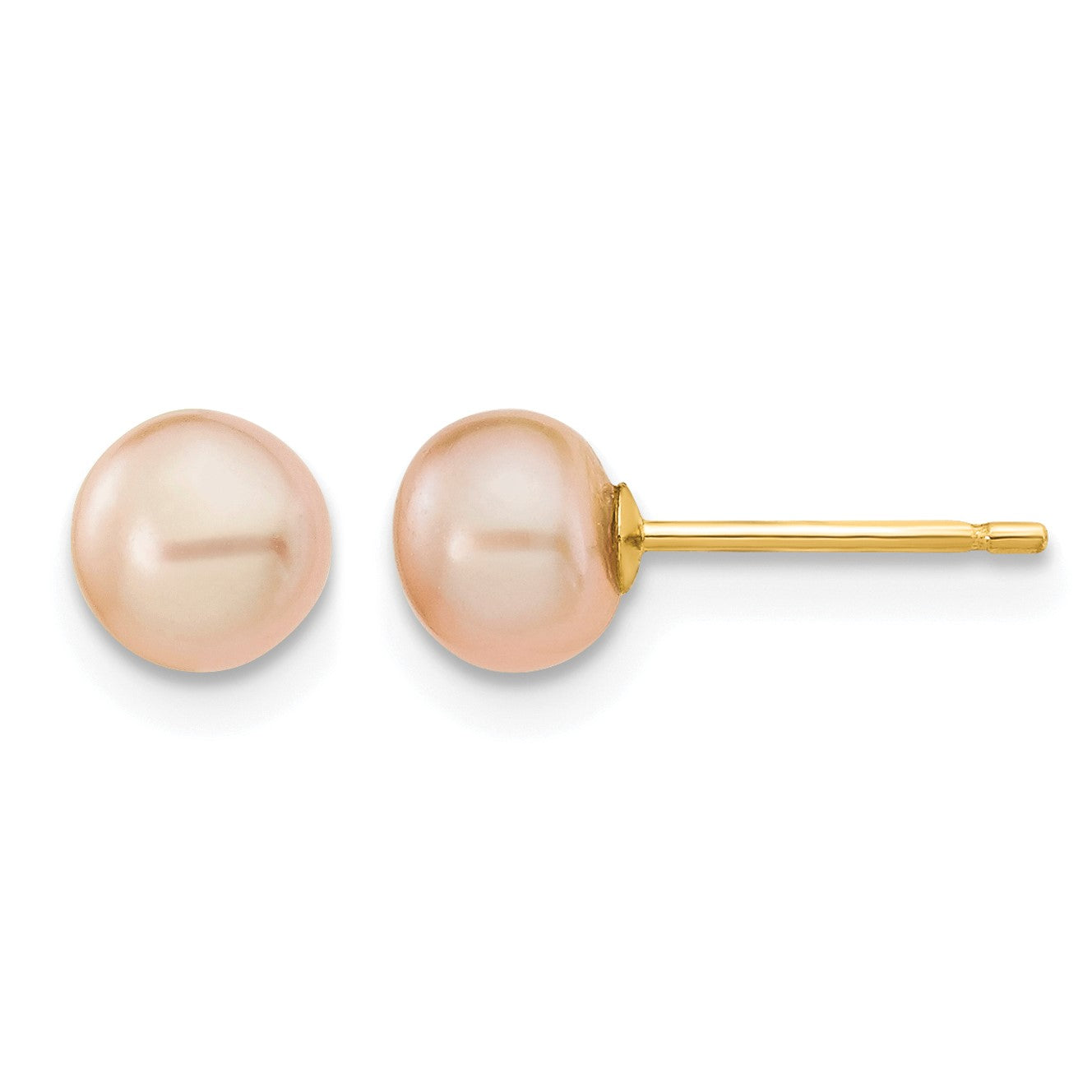 14k 5-6mm Pink Button Freshwater Cultured Pearl Stud Post Earrings