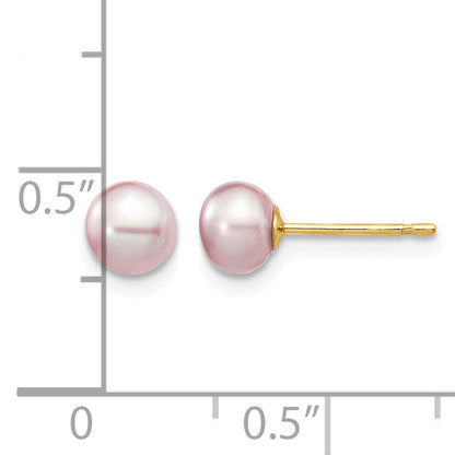 14k 5-6mm Purple Button Freshwater Cultured Pearl Stud Post Earrings