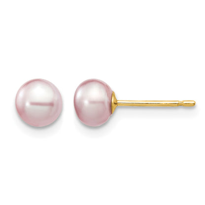 14k 5-6mm Purple Button Freshwater Cultured Pearl Stud Post Earrings