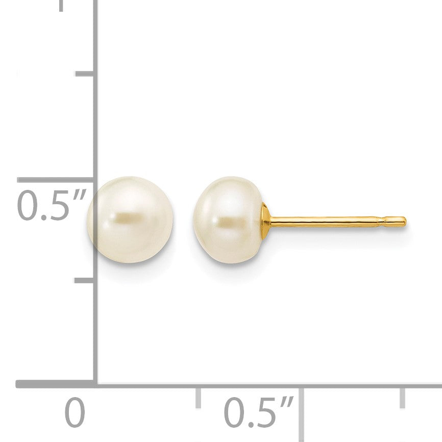 14k 5-6mm White Button Freshwater Cultured Pearl Stud Post Earrings