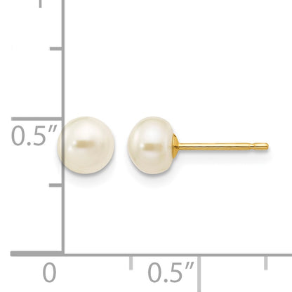 14k 5-6mm White Button Freshwater Cultured Pearl Stud Post Earrings