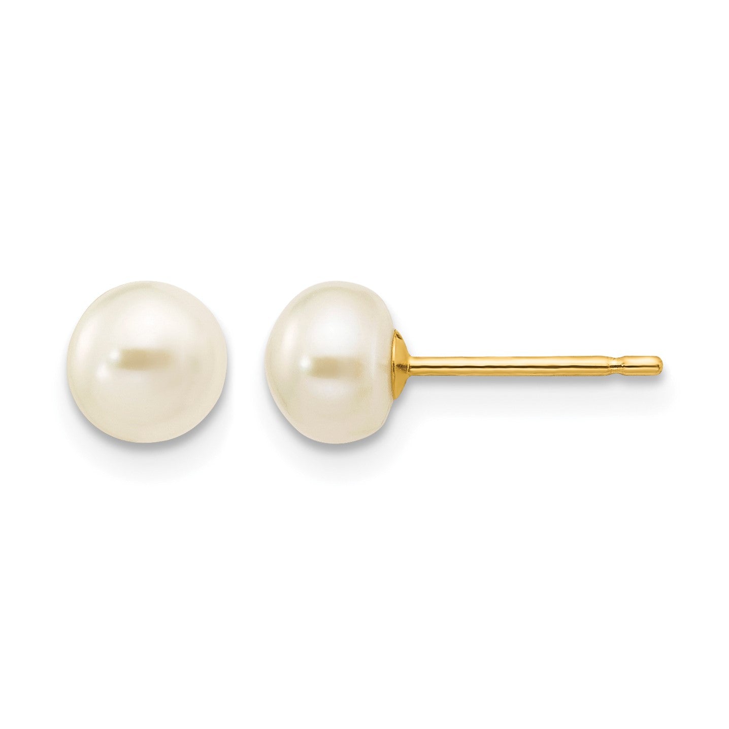 14k 5-6mm White Button Freshwater Cultured Pearl Stud Post Earrings