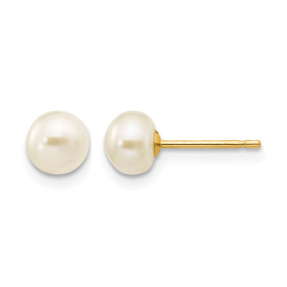 14k 5-6mm White Button Freshwater Cultured Pearl Stud Post Earrings