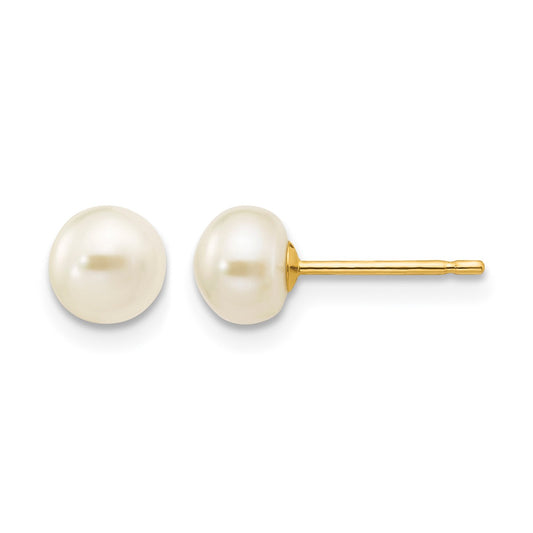 14k 5-6mm White Button Freshwater Cultured Pearl Stud Post Earrings