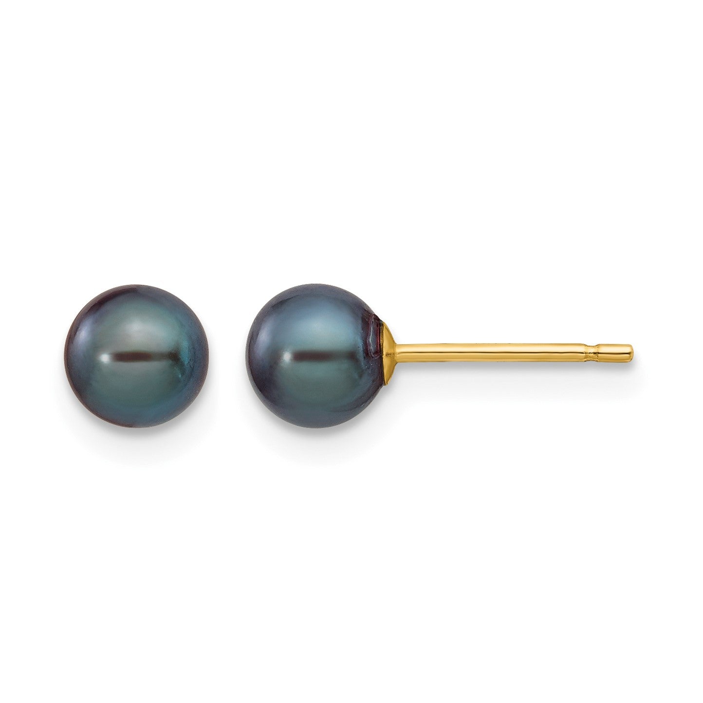 14k 5-6mm Black Round Freshwater Cultured Pearl Stud Post Earrings