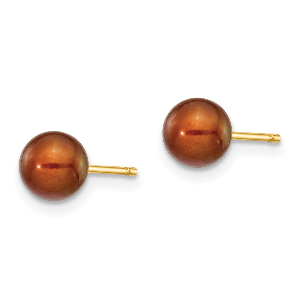 14k 5-6mm Brown Round Freshwater Cultured Pearl Stud Post Earrings