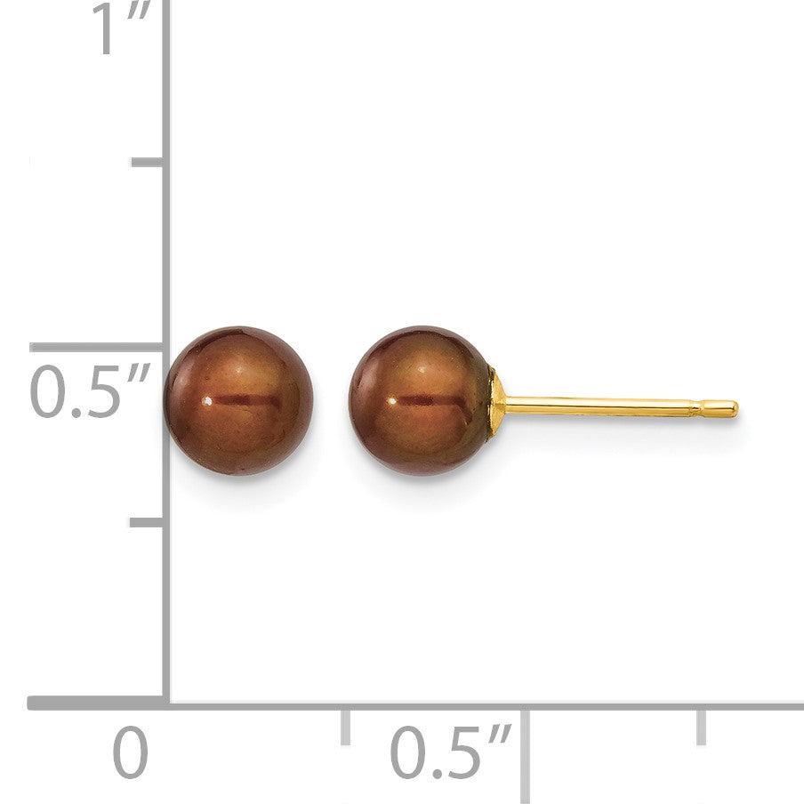 14k 5-6mm Brown Round Freshwater Cultured Pearl Stud Post Earrings