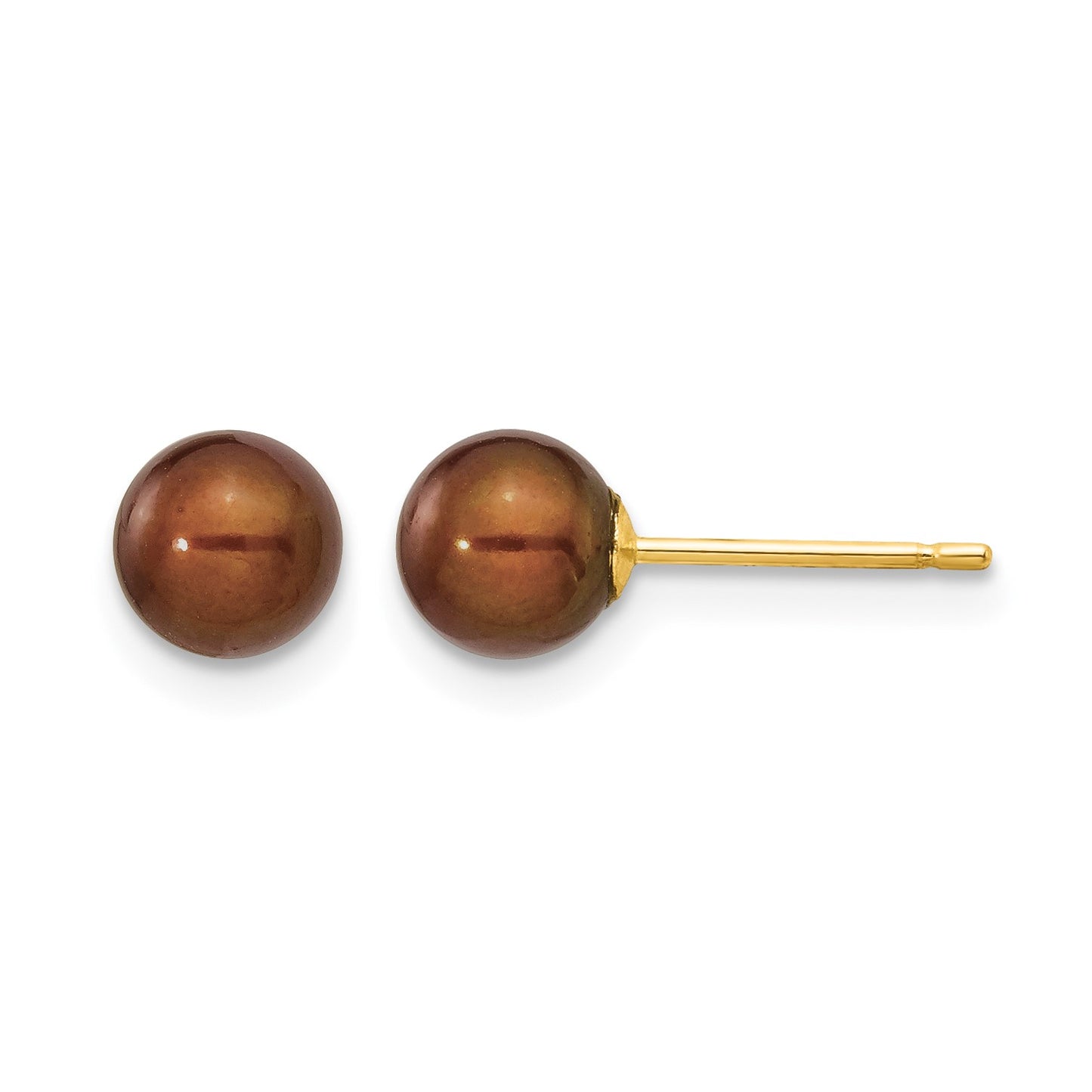14k 5-6mm Brown Round Freshwater Cultured Pearl Stud Post Earrings