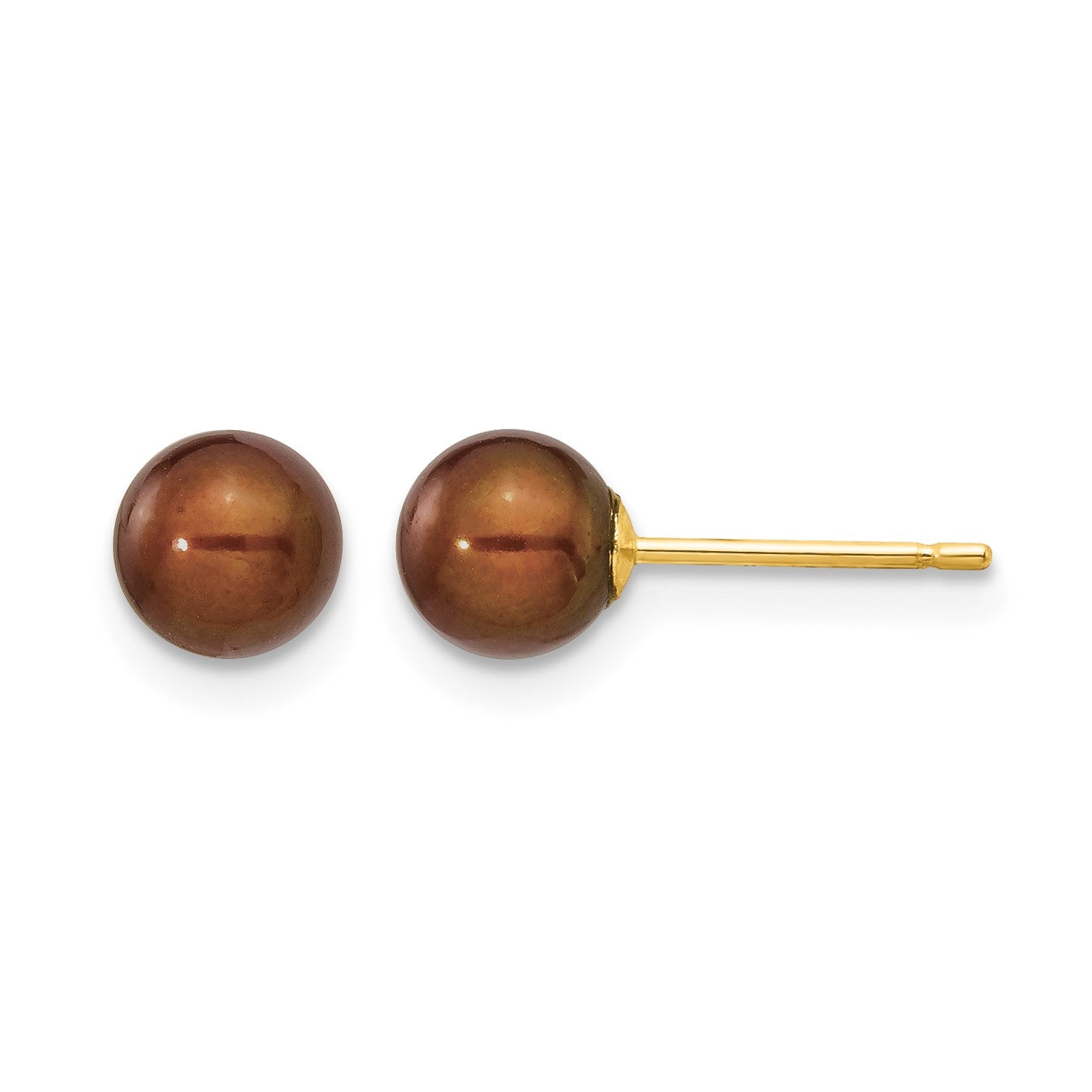 14k 5-6mm Brown Round Freshwater Cultured Pearl Stud Post Earrings