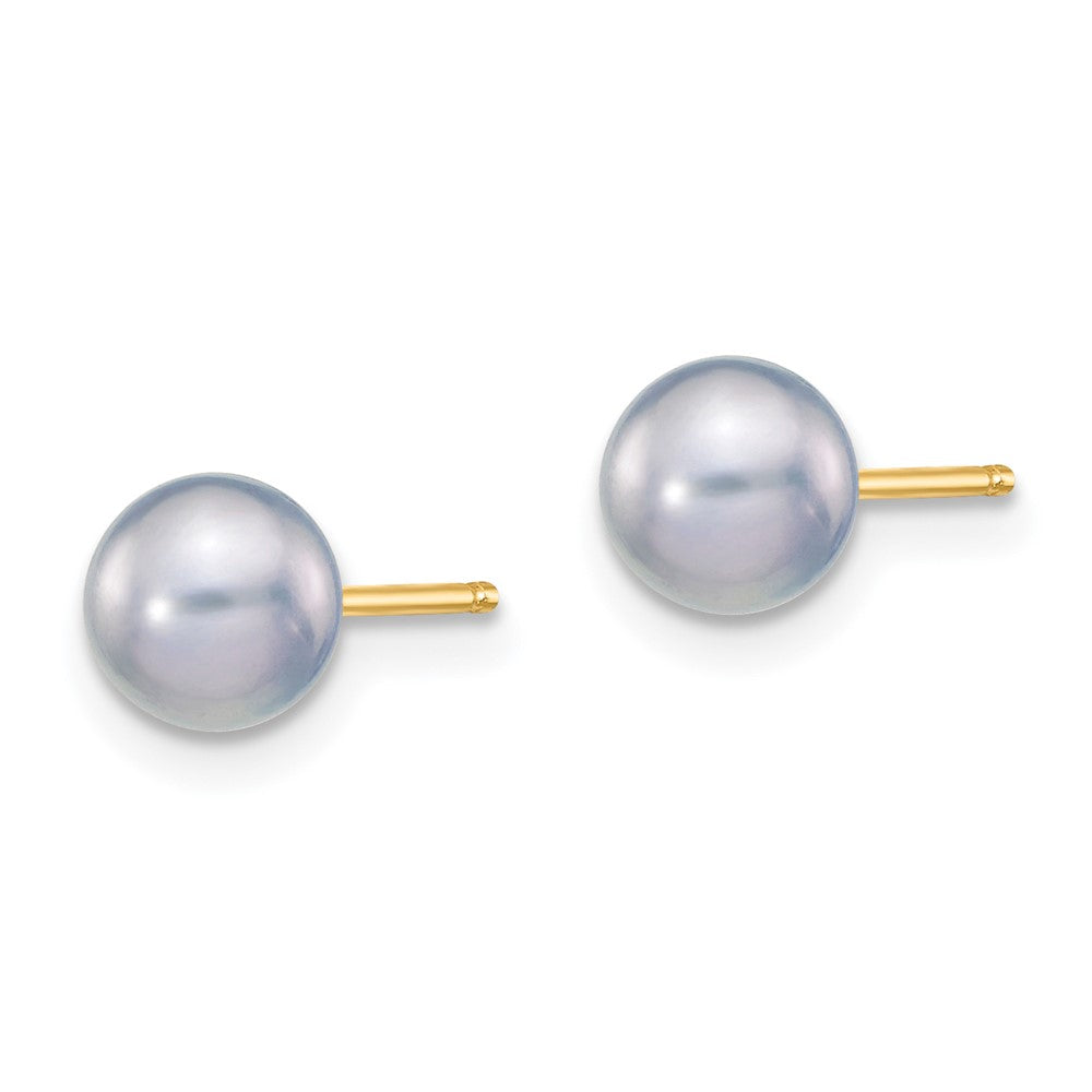 14k 5-6mm Grey Round Freshwater Cultured Pearl Stud Post Earrings