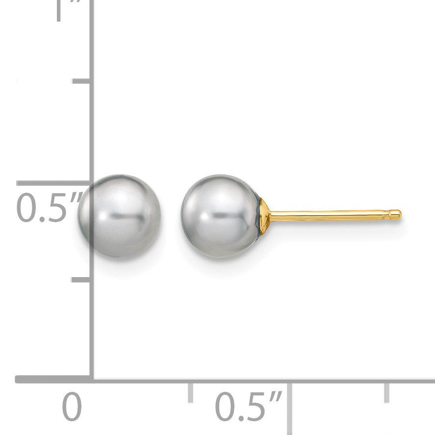 14k 5-6mm Grey Round Freshwater Cultured Pearl Stud Post Earrings