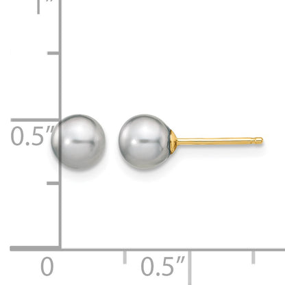 14k 5-6mm Grey Round Freshwater Cultured Pearl Stud Post Earrings