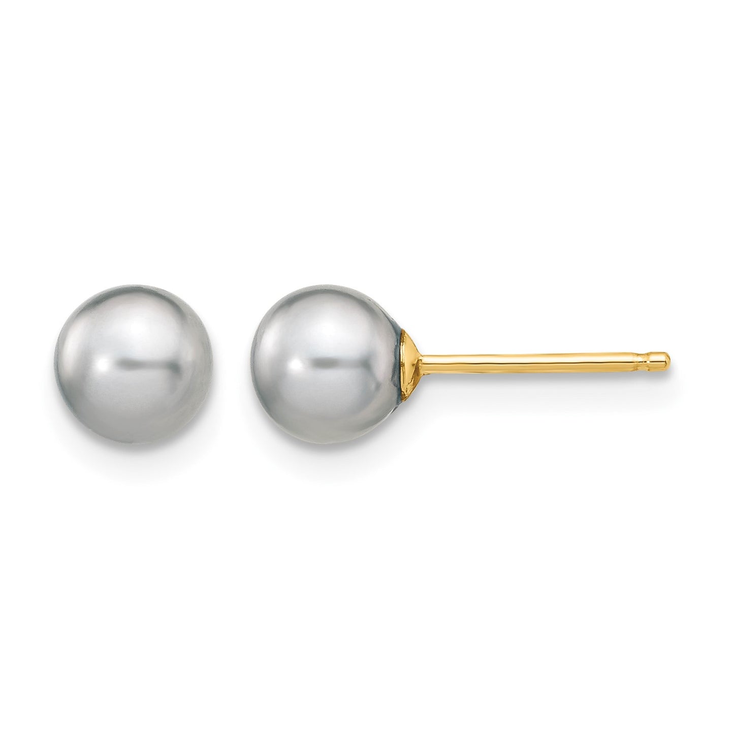 14k 5-6mm Grey Round Freshwater Cultured Pearl Stud Post Earrings