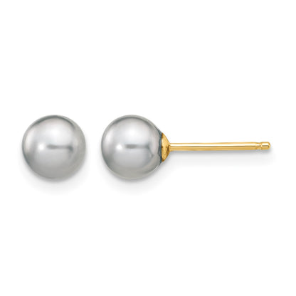 14k 5-6mm Grey Round Freshwater Cultured Pearl Stud Post Earrings