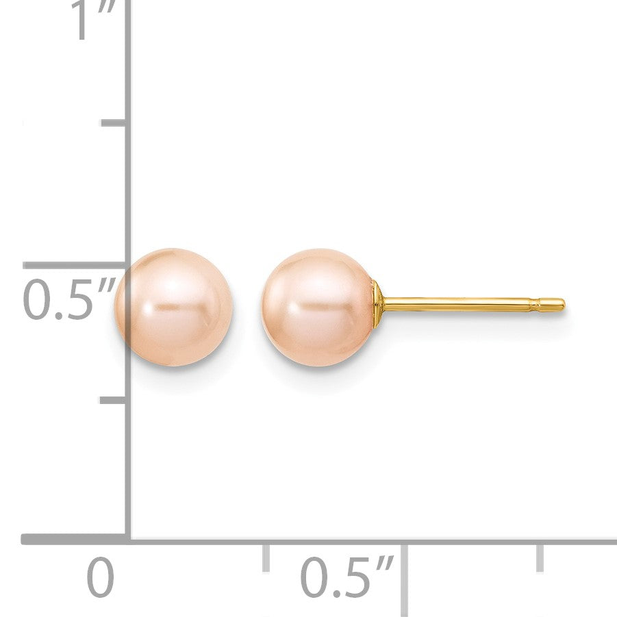 14k 5-6mm Pink Round Freshwater Cultured Pearl Stud Post Earrings