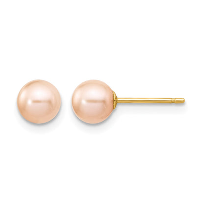 14k 5-6mm Pink Round Freshwater Cultured Pearl Stud Post Earrings