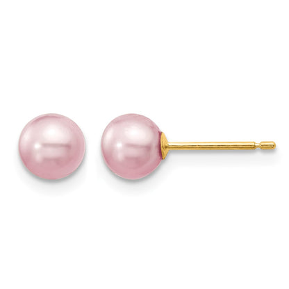 14k 5-6mm Purple Round Freshwater Cultured Pearl Stud Post Earrings