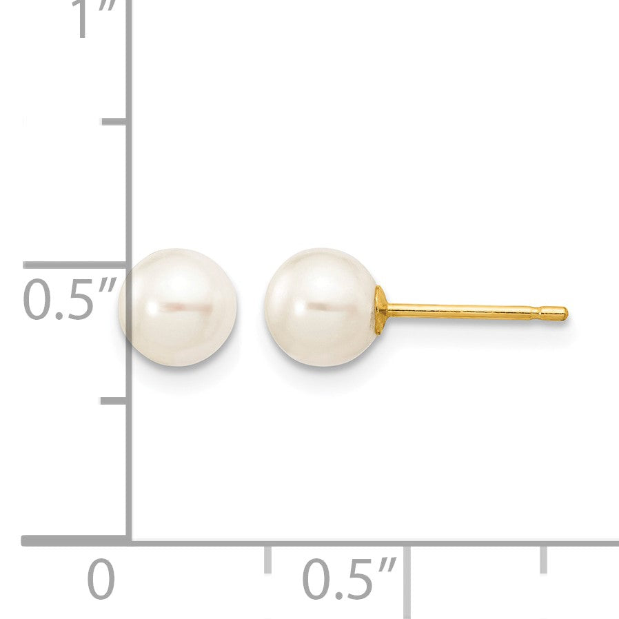 14k 5-6mm White Round Freshwater Cultured Pearl Stud Post Earrings