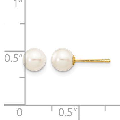 14k 5-6mm White Round Freshwater Cultured Pearl Stud Post Earrings