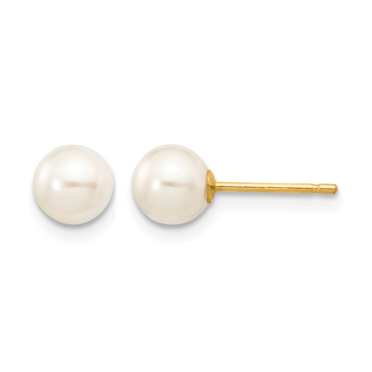 14k 5-6mm White Round Freshwater Cultured Pearl Stud Post Earrings
