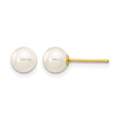 14k 5-6mm White Round Freshwater Cultured Pearl Stud Post Earrings