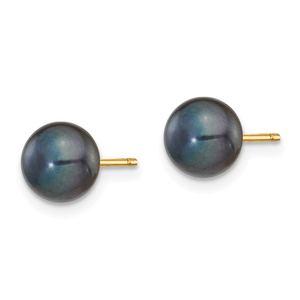 14k 6-7mm Black Button Freshwater Cultured Pearl Stud Post Earrings